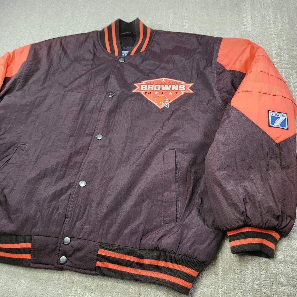 Vintage Cleveland Browns Jacket Men Medium Logo 7 Puffer Brown 90s NFL‎ Football
